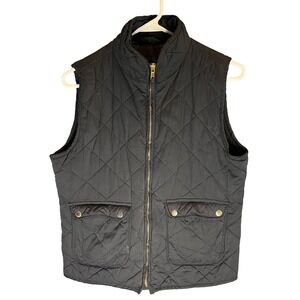 Blue Rain Quilted Vest Women's Size Medium Black Zip Front Pockets Stand Collar